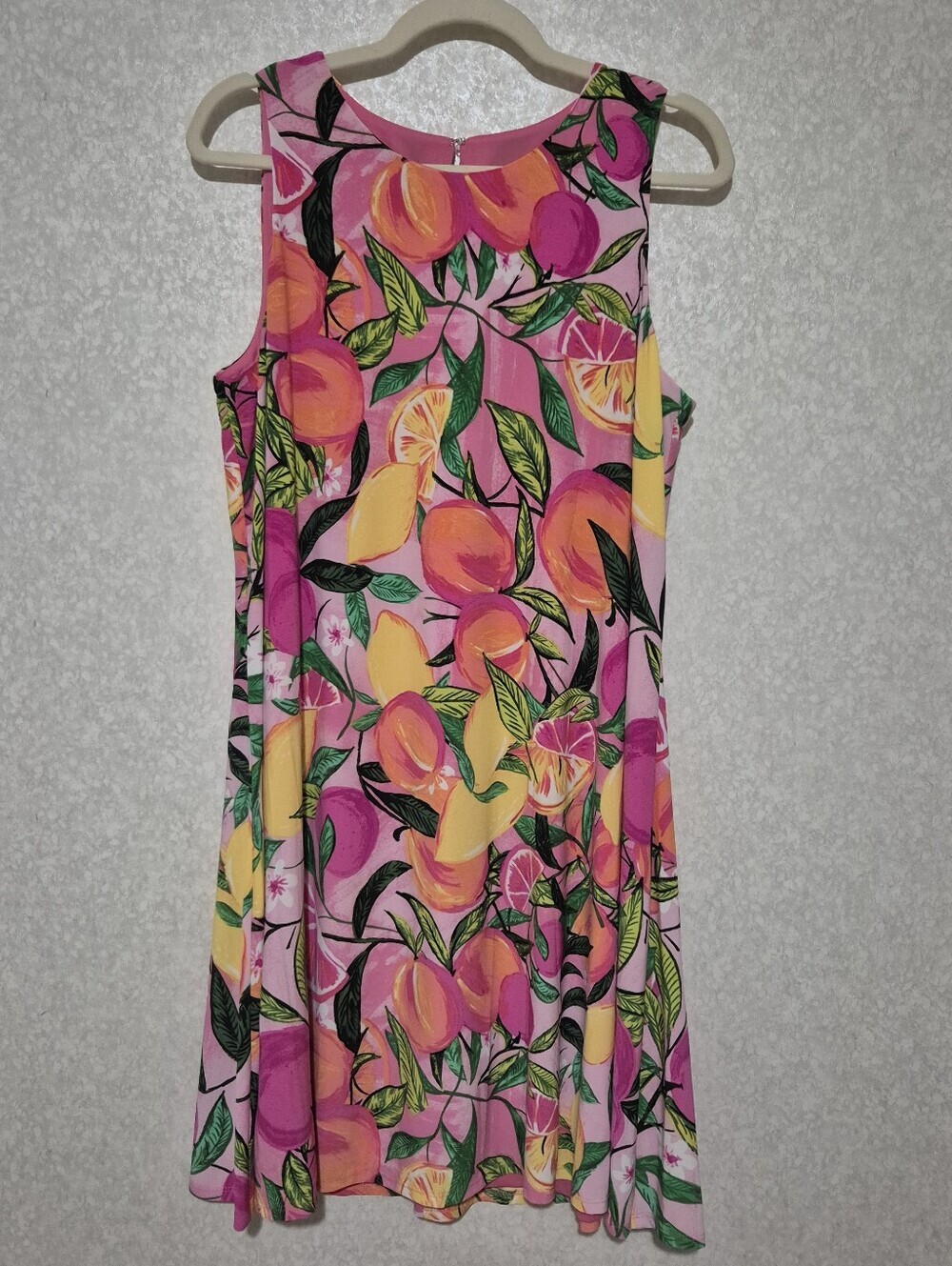 Pappagallo Pink Stretch Lined Tunic Dress-frutty-tropical Print..Size:L